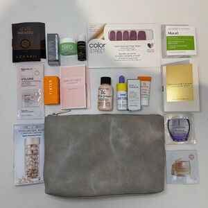 Luxury High End Beauty Skincare Samples Trial Size Bag Bundle with Nail Strips